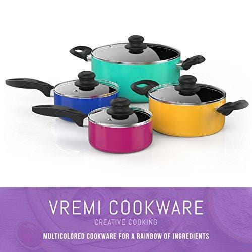 15 Piece Nonstick Cookware Set - Colored Kitchen Pots and Pans Set Nonstick  with Cooking Utensils - Purple Teal Red Blue Yellow Pots and Non Stick Pans  Set