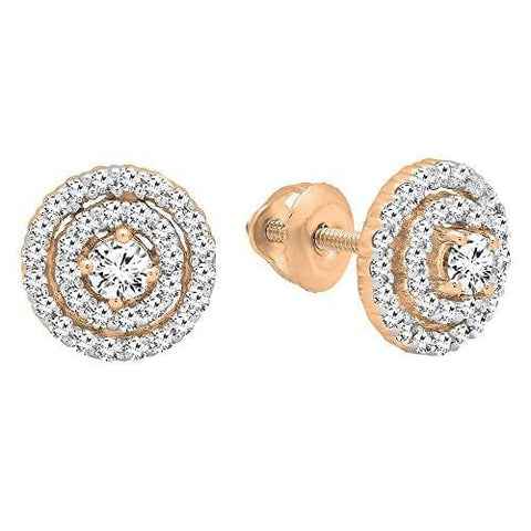 Dazzlingrock Collection 0.41 Carat (ctw) 10K Round White Diamond Ladies Halo Style Stud Earrings, Rose Gold