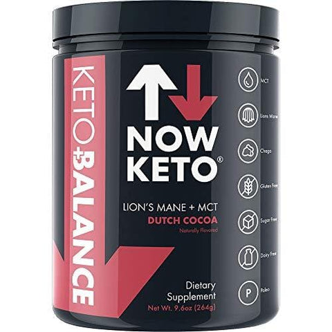 NOW KETO Keto +Balance with Lion’s Mane Mushroom, Chaga Mushroom, Rhodiola Root, C8 MCT Oil Powder | Sodium, Magnesium, Potassium, Sea Salt, Dutch Cocoa | Keto Coffee Creamer (Dutch Cocoa Chocolate)