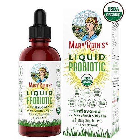 Organic Liquid Probiotics & Enzymes by MaryRuth's (Plant-Based) | Men Women Kids Babies Toddlers | Non-GMO Vegan RAW Paleo | 12 Live strains of Flora w/acidophilus probiotic for Digestion 4oz Glass