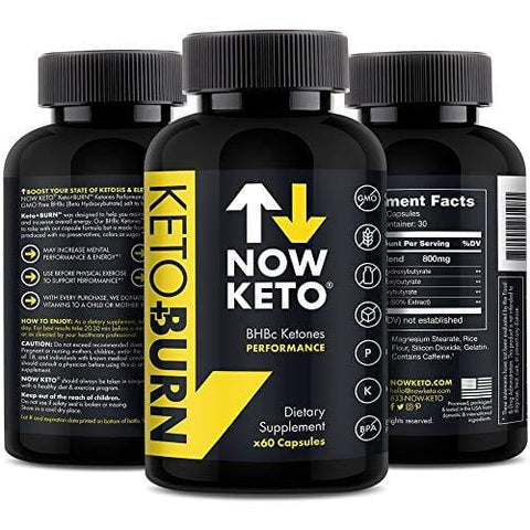 NOW KETO Keto + Burn Exogenous BHB Ketone Supplement Capsules | Best Keto Diet | Ketosis Supplement to Support Fat Burn, Boosts Energy with Beta Hydroxybutrate Salts for Weight Loss 60 Capsules