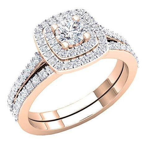 Dazzlingrock Collection 1.50 Carat (ctw) 14K Round Cubic Zirconia Ladies Bridal Ring Set 1 1/2 CT, Rose Gold, Size 7.5