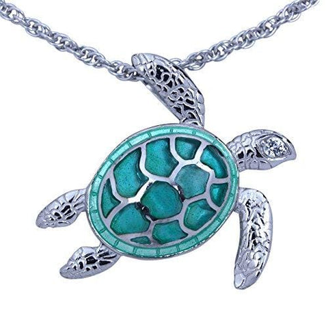 Guy Harvey Enameled Sea Turtle Necklace Crafted in Sterling Silver with 18 Inch Adjustable Chain