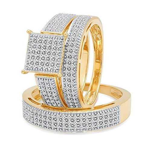 Dazzlingrock Collection 0.75 Carat (Ctw) 10K Round Diamond Men's & Women's Trio Set 3/4 CT, Yellow Gold