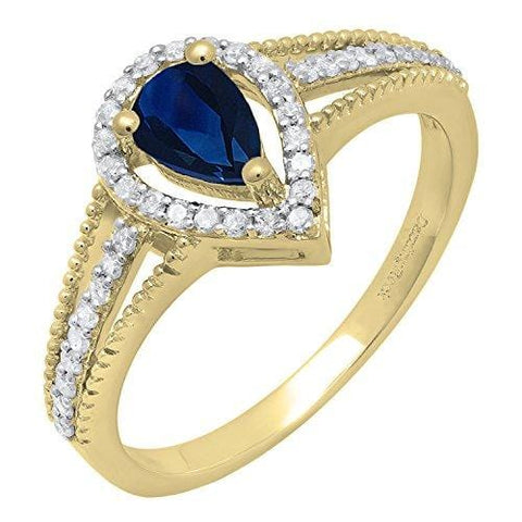 Dazzlingrock Collection 14K 6X4 MM Pear Lab Created Blue Sapphire & Round Diamond Bridal Halo Ring, Yellow Gold, Size 7