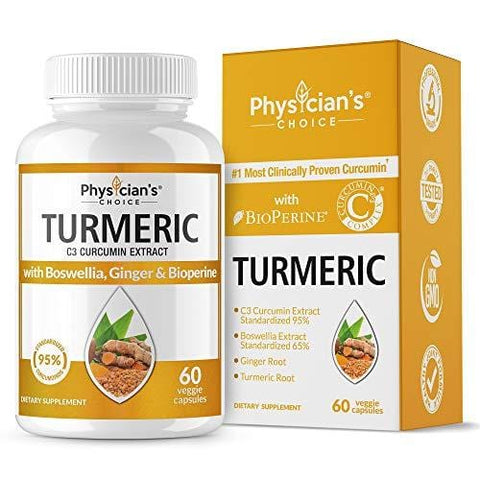 Organic Turmeric Curcumin C3® Complex - Bioperine Black Pepper, Boswellia & Ginger - [Clinically Proven C3 Turmeric] - 95% Standardized Curcuminoids - Inflammation & Joint Supplement, 60 Capsules