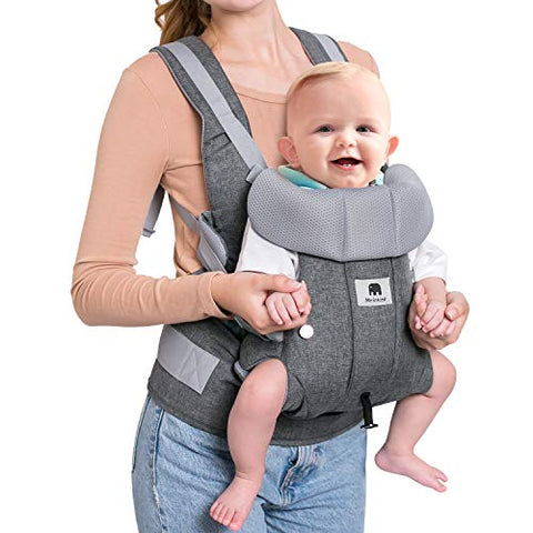 Meinkind Baby Carrier, 2-in-1 Convertible Carrier Ergonomic, Soft Breathable Comfortable Infant Carrier Front Carrier with Head Support, Padded Shoulder Strap, Up to 33lbs Baby, Dark Grey