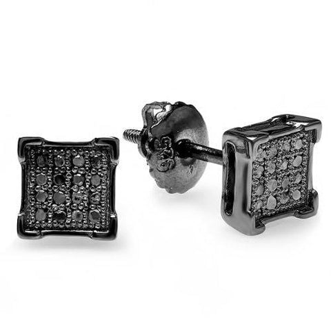 Dazzlingrock Collection 0.10 Carat (ctw) 14K Black Rhodium Plated Round Diamond V-Prong Square Shape Mens Hip Hop Iced Stud Earrings 1/10 CT, White Gold