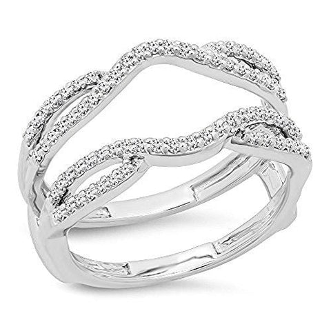 Dazzlingrock Collection 0.35 Carat (ctw) 10K White Diamond Wedding Band Enhancer Guard Double Ring 1/3 CT, White Gold, Size 7