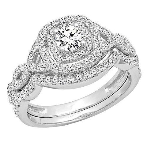 Dazzlingrock Collection 1.00 Carat (ctw) 14K White Diamond Swirl Bridal Halo Engagement Ring Set 1 CT, White Gold, Size 9