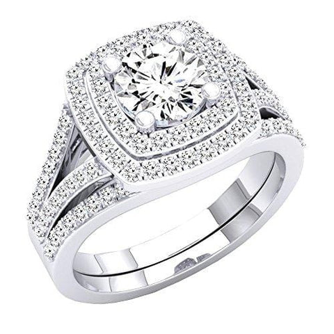 Dazzlingrock Collection 2.70 Carat (ctw) 14K Round Cubic Zirconia Ladies Bridal Engagement Ring Set, White Gold, Size 8.5