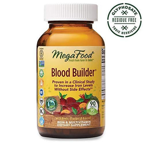 MegaFood, Blood Builder, Daily Iron Supplement and Multivitamin, Supports Energy and Red Blood Cell Production Without Nausea or Constipation, Gluten-Free, Vegan, 90 tablets (90 servings) (FFP)