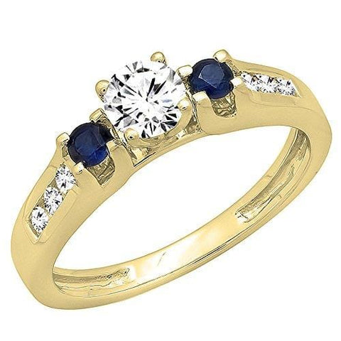 Dazzlingrock Collection 14K Round White & Blue Sapphire & Diamond Bridal Engagement Ring, Yellow Gold, Size 6