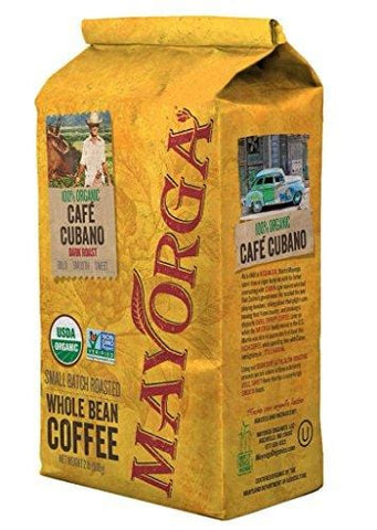 Mayorga Organics Cafe Cubano Dark Roast, 2 Pound, Whole Bean Coffee, Direct Trade, 100% USDA Organic Certified, Non-GMO, Kosher