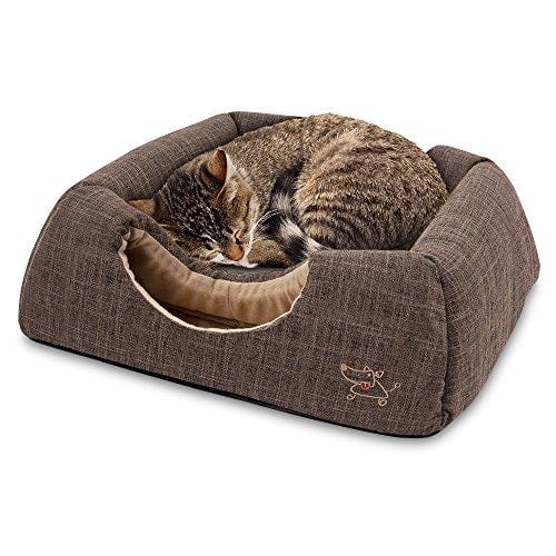 2 in 1 Cat Bed and Cave with Plush Lining by Best Pet Supplies Medium Dark Brown