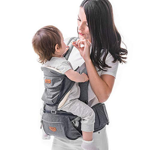 SUNVENO Baby Hipseat Ergonomic Baby Carrier Soft Cotton 3in1 Safety Infant Newborn Hip Seat for Outdoor Travel 6-36 Months (Gray)