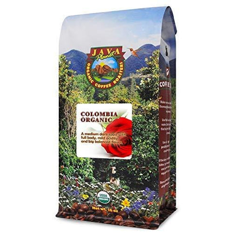 Java Planet - Colombian USDA Organic Coffee Beans, Fair Trade, Rain Forest Alliance, Low Acid, Medium Dark Roast, Whole Bean Coffee, Arabica Coffee, Gourmet Specialty Grade A - (1lb)