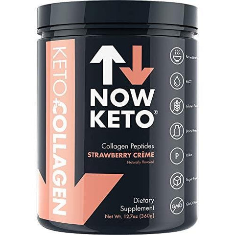 NOW KETO® Keto Collagen™ Peptides w/MCTs Powder (Medium Chain Triglycerides) - Keto Diet - Low Carb High Fat (LCHF) & Great Fiber Source, Great for The Ketogenic Diet & Ketosis- Strawberry Creme