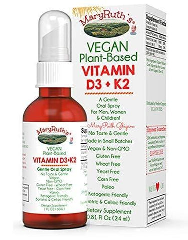 Organic Vitamin D3+K2 (MK-7) Liquid Spray by MaryRuth's Non-GMO Vegan Gluten Free Paleo, Ketogenic, Bariatric Friendly and Celiac Friendly. for Men, Women & Children 1oz Glass Bottle