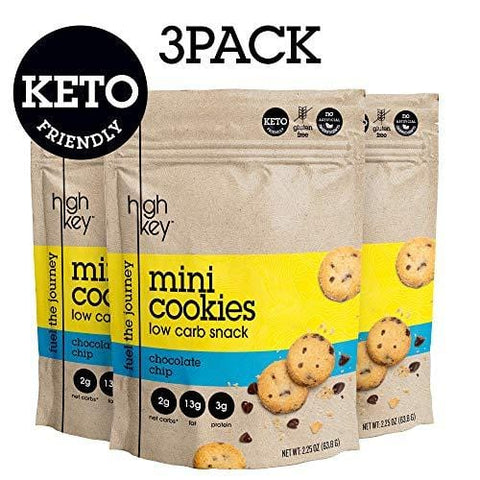 HighKey Snacks Keto Mini Cookies – Chocolate Chip, Pack of 3, 2.25oz Bags – Keto Friendly, Gluten Free, Low Carb, Healthy Snack - Sweet, Diet Friendly Dessert – Ketogenic Food with Natural Ingredients