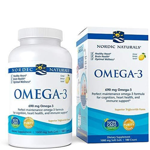 Nordic Naturals Omega-3 Soft Gels - Omega-3 Essential Fatty Acids Aid in Cognition, Heart Health, and Immune Support, Lemon Flavor, 180 Count