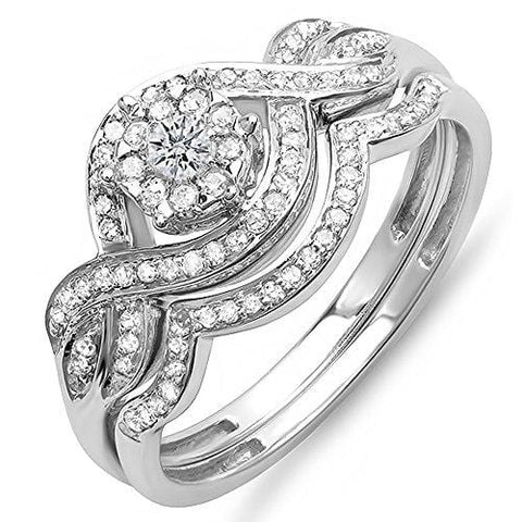 Dazzlingrock Collection 0.40 Carat (ctw) 14k Round Diamond Ladies Bridal Ring Engagement Matching Band Set, White Gold, Size 8