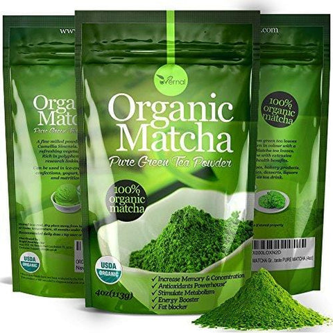 Organic Matcha Green Tea Powder USDA Certified - 100% Pure Macha Ceremonial and Culinary Grade for Smoothies and Baking - 4oz 120g