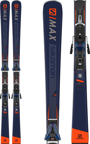 SALOMON S/Max 12 Skis w/ Z12 Walk Bindings Mens Sz 165cm Dark Blue/Orange