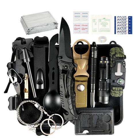 Puhibuox Emergency Survival Kit, 35 in 1 Survival Gear Kit Gift for Men Him, Tactical Defense Equitment Tool for Camping, Hiking, Hunting, Adventure Accessories