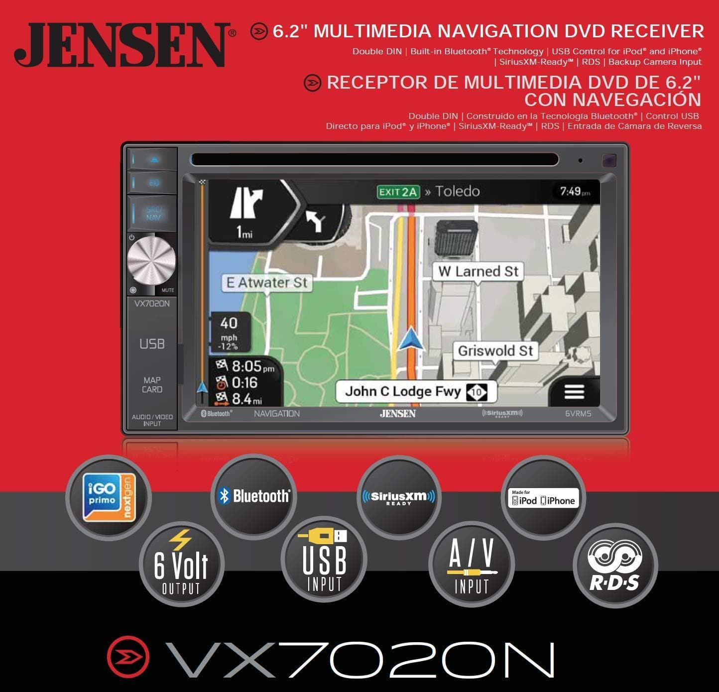 Jensen VX7020N 6.2-inch LED Backlit LCD Multimedia Touch Screen