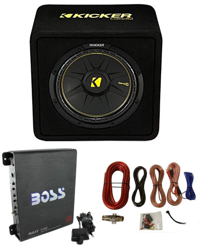 Kicker 44VCWC124 12" 600W Loaded Car Subwoofer + Enclosure + 1100W Amp + Amp Kit