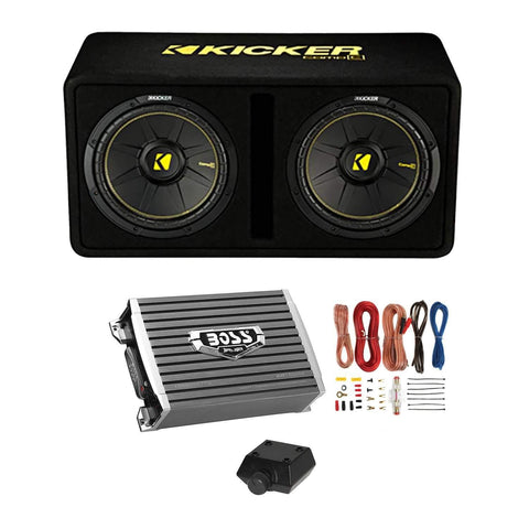 KICKER Dual 10" 1200W 2-Ohm Sub Enclosure + 1500W Monoblock Amp w/Wiring Kit