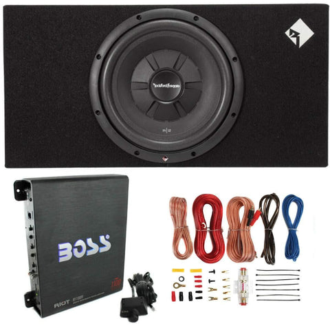 Rockford Fosgate R2S-1X12 12" 500W Subwoofer + Enclosure + 1100W Amp + Amp Kit