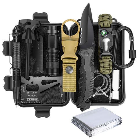 Lanqi Gifts for Men, Emergency Survival kit 14 in 1, Survival Gear, Tactical Survival Tool for Cars, Camping, Hiking, Hunting, Fishing (Survival kit 2)