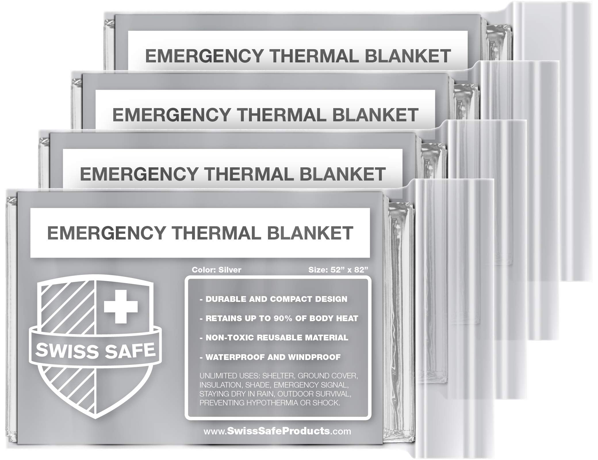 Swiss Safe Emergency Mylar Thermal Blankets (4-Pack) + Bonus