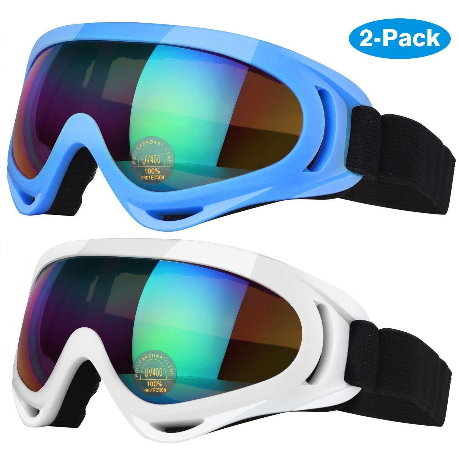 Elimoons Ski Goggles, 2 Pack Snowboard Goggles for Men Women Kids,Anti-fog  UV Protection Snow Motorcycle Goggles Youth Adult