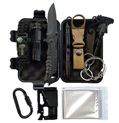 LIT FITNESS Survival Kits 12-in-1 Emergency Survival Kit, Including Rock Climbing Gear, Emergency Blankets, Survival Bracelet, Tactical Pen, Tactical Flashlight, Gift Sets for Men