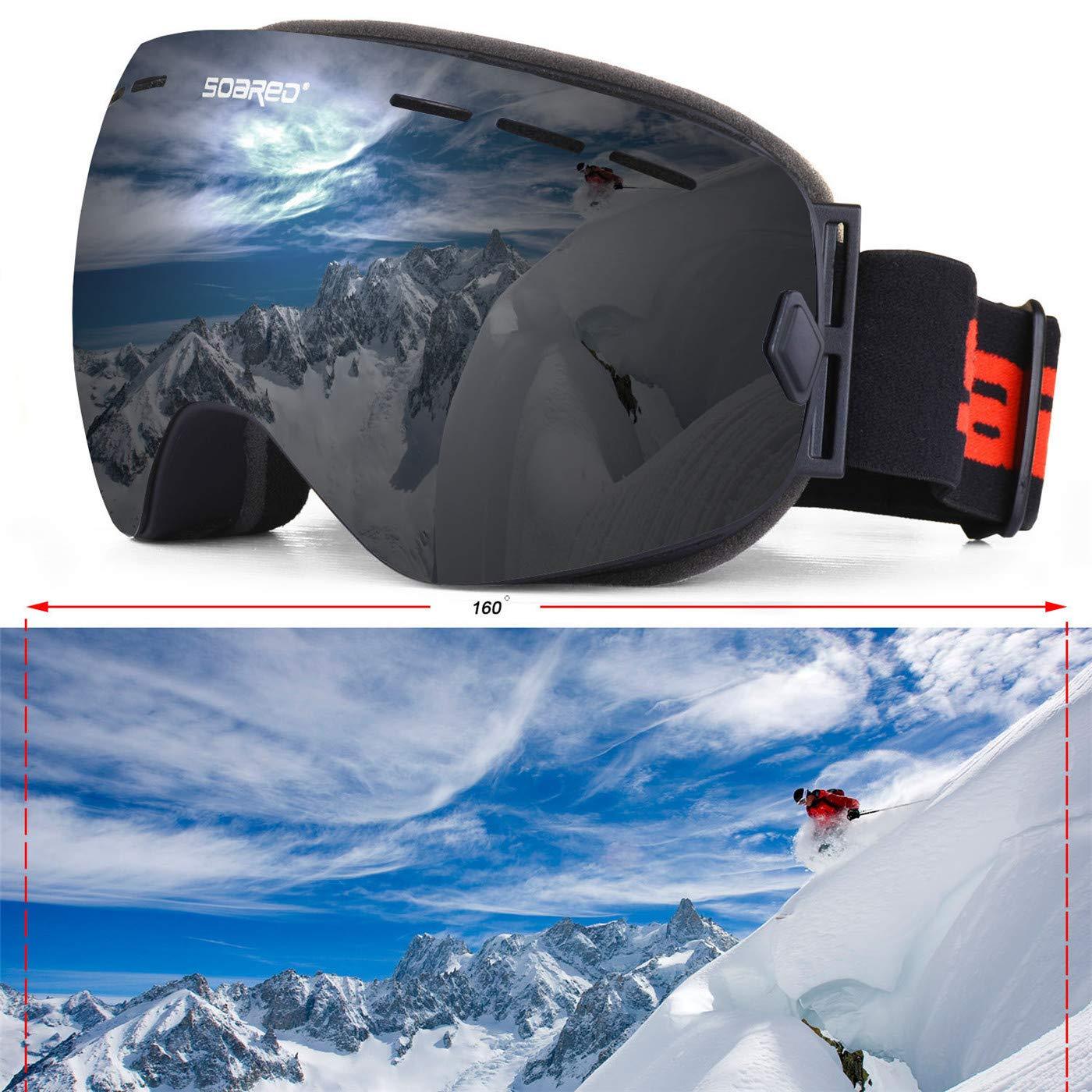 Soared Ski Snowboard Goggles Winter Snow Glasses Double-Layer Spherical  Lenses UV400 Anti-Fog OTG Eyewear for Men Women Grey