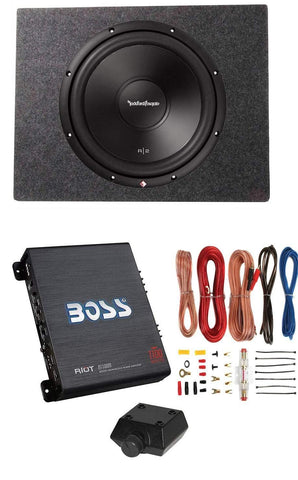 Rockford Fosgate 12" 500W Subwoofer + Sealed Sub Box + Boss Riot 1100W Amplifier