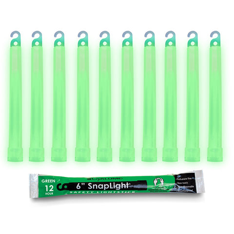 Cyalume Green Glow Sticks - Premium Bright 6" SnapLight Sticks with 12 Hour Duration (10 Pack)